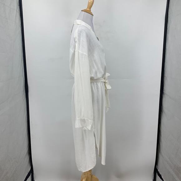 L Space Dress Women M Medium Cream Barcelona Tie Waist Collar Button Front - Picture 6 of 16